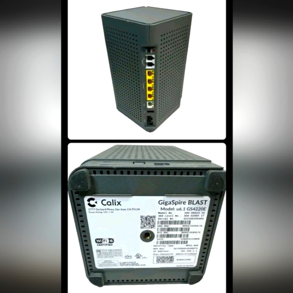 Calix GigaSpire BLAST u6.1 GS4220E 100-05413 WiFi6 Gigabit Router -NO POWER CORD